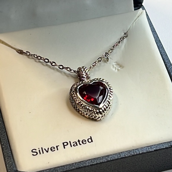 CBC Silver Chain Necklace w/ Silver & Red Gemstone Heart Pendant, NWT! - Picture 2 of 4